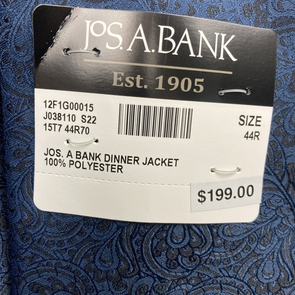 Jos A Bank Men's 44R Formal Dinner Jacket Blue Paisley Blazer Tuxedo Sport Coat - Picture 9 of 15